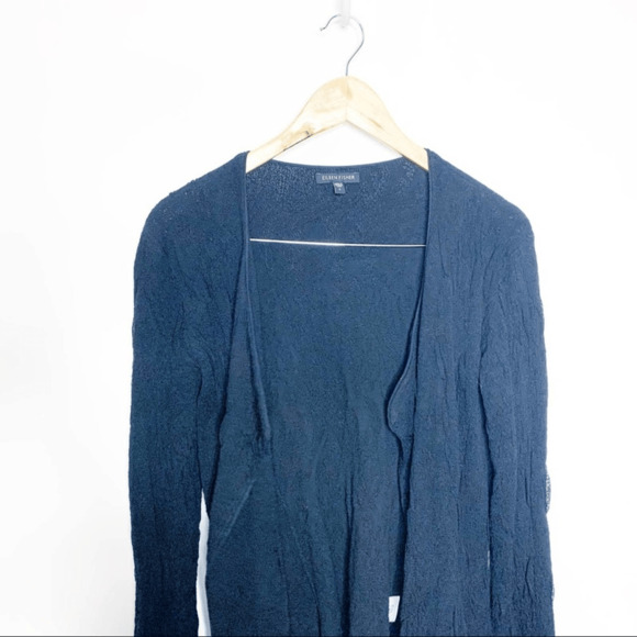 Eileen Fisher Textured open front cardigan Black Boxy woven knit Womens S Small - Picture 3 of 7